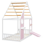 Twin House Bed with Slide - Playhouse Design - Pink