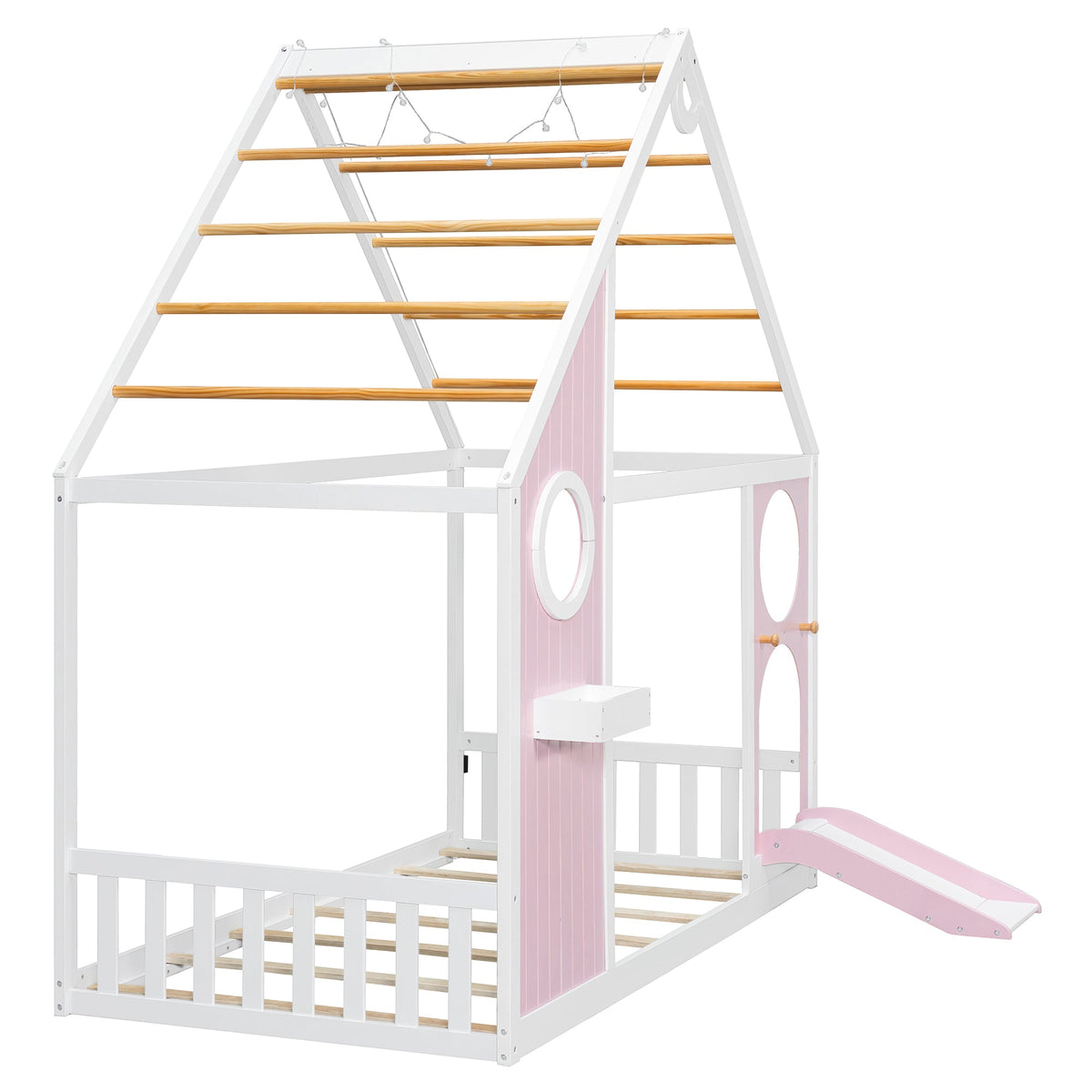 Twin House Bed with Slide - Playhouse Design - Pink