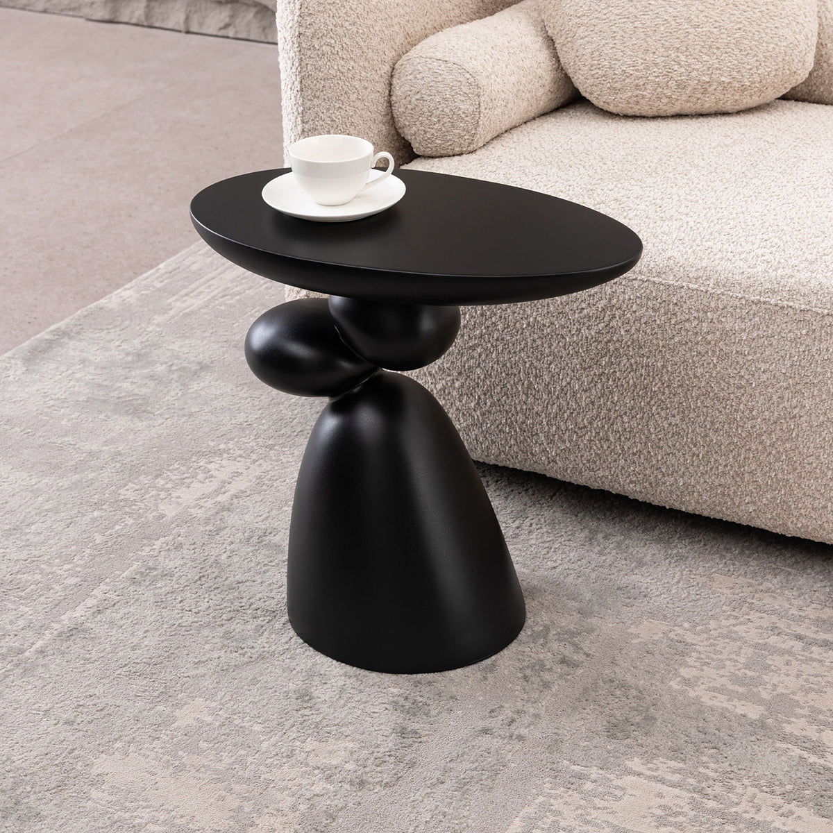 Lucky Stone Shaped Table with Sculptural Base – White, Black, or Gray