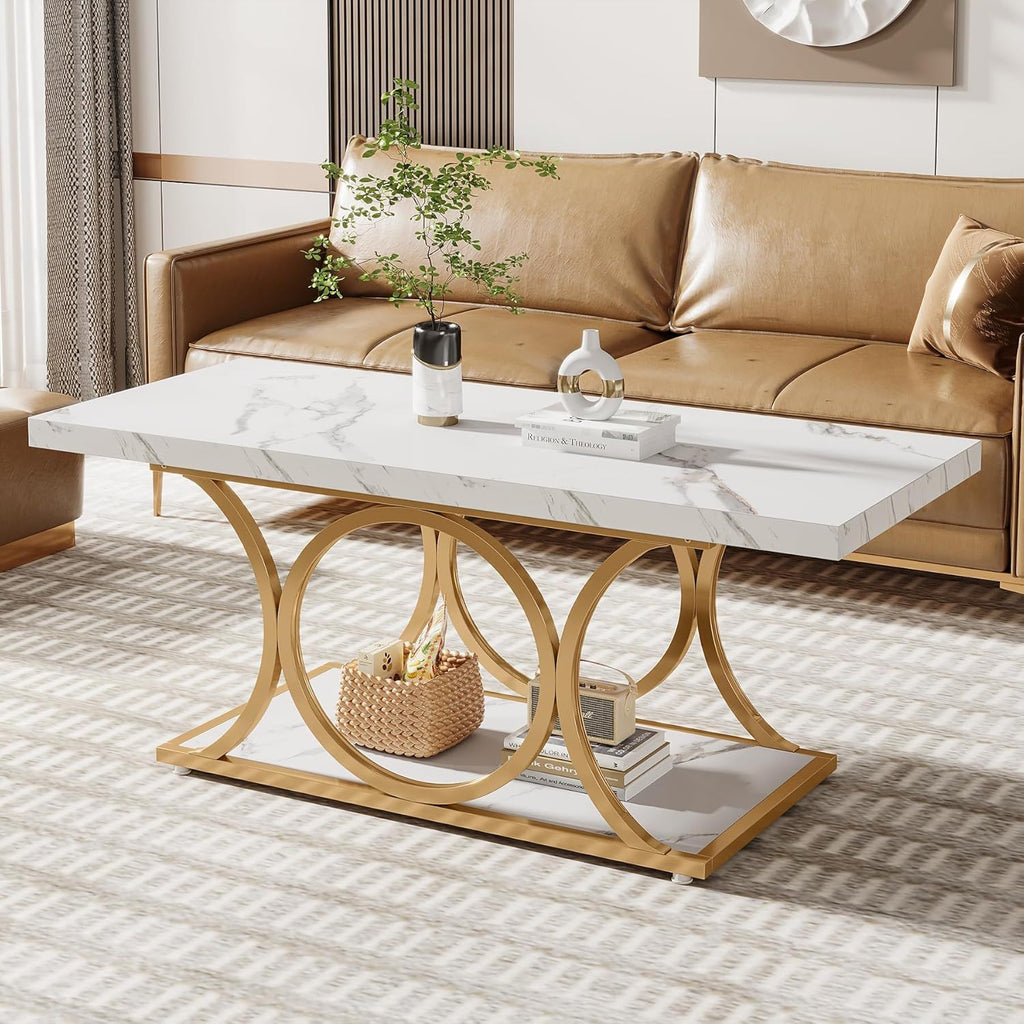 Rectangle Coffee Table, 2 Tier With Geometric Legs