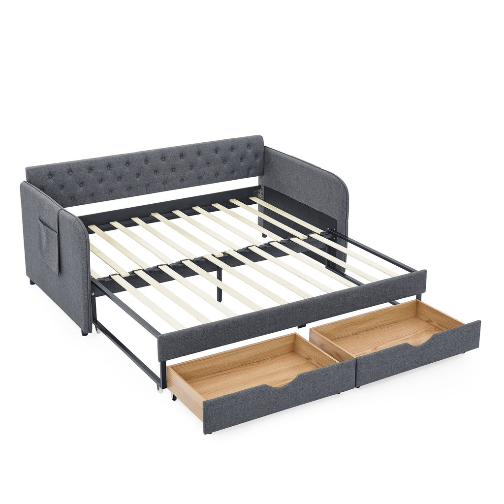 Daybed with Trundle and Storage Drawers - Twin, Fabric Upholstered - Multiple Colors