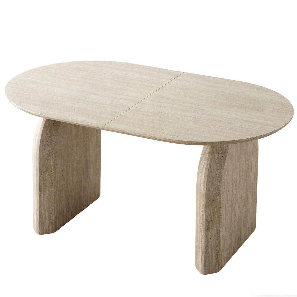 Oval Extendable Dining Table with Dual Pillar Design - Off White