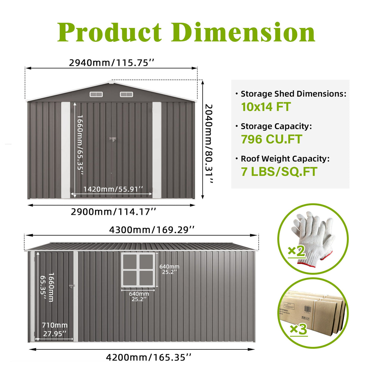 Outdoor Storage Shed with Lockable Doors - Dark Gray