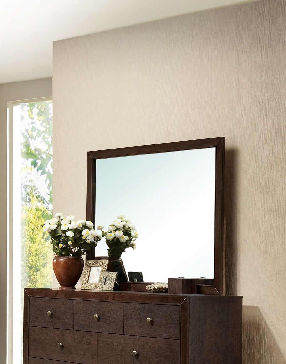 Madison Mirror with Sleek Wood Frame - Espresso