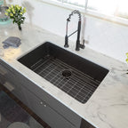 28" Undermount Kitchen Sink with 16 Gauge Steel - Gunmetal Black