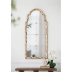 Large & Framed Arched Wall Mirror with Decorative Window Design - Cream
