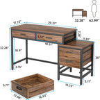 Computer Desk with Reversible 5 Drawer Storage - White or Light Brown