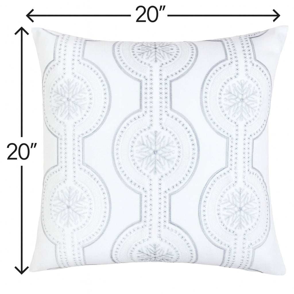 Holiday Throw Pillow with Snowflake Embroidery - 20x20 Inch