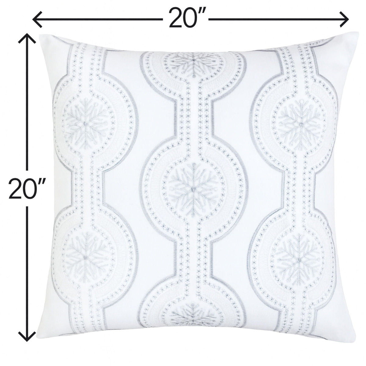 Holiday Throw Pillow with Snowflake Embroidery - 20x20 Inch