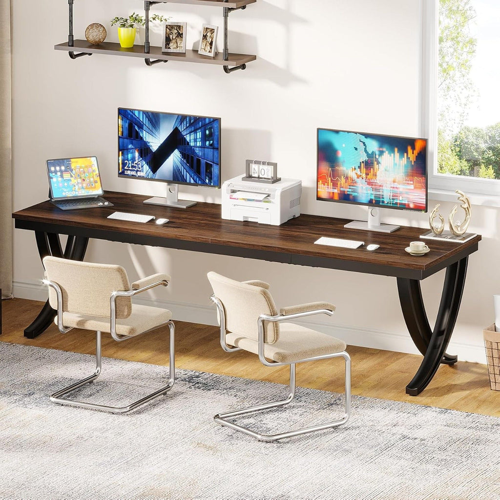 Extra Long 2 Person Desk With X Legs - Brown / Black