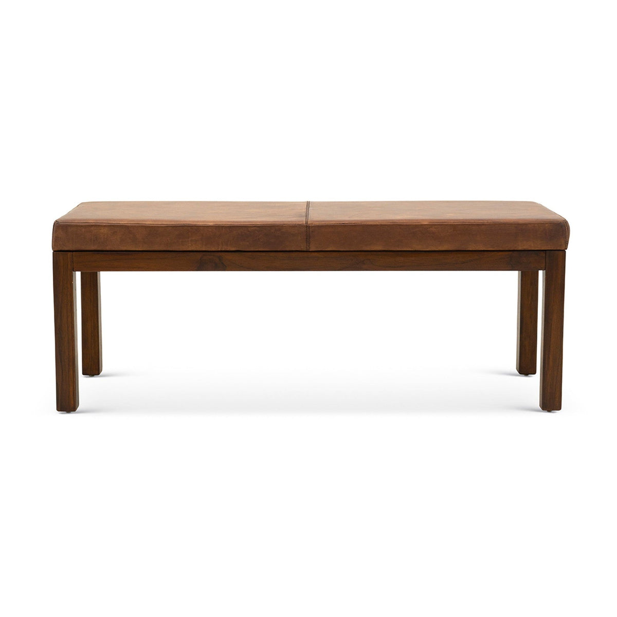 Antique Brown Upholstered Bench with Solid Wood Frame - Brown