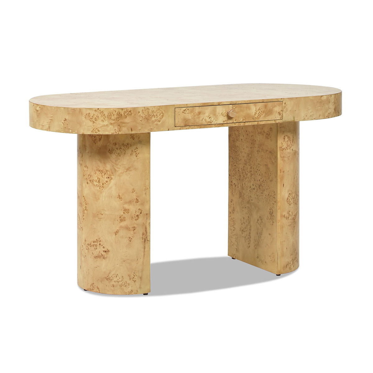 Oval Computer Desk with Single Drawer - Burl Wood Veneer, Light or Dark Brown