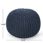 Knitted Cotton Round Pouf Ottoman with Polystyrene Fill - Blue, Dark Red, Yellow