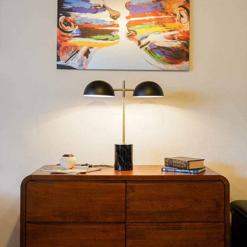 Hydro Table Lamp with Double Lamp and Marble Base - Black / Gold / Marble