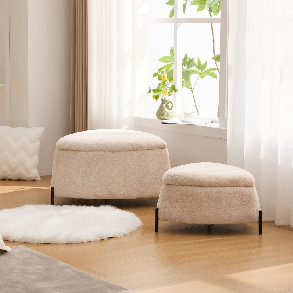 Upholstered Storage Ottoman Set with Reversible Lid - Fabric (Beige, Light Brown, Black)