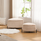 Upholstered Storage Ottoman Set with Reversible Lid - Fabric (Beige, Light Brown, Black)