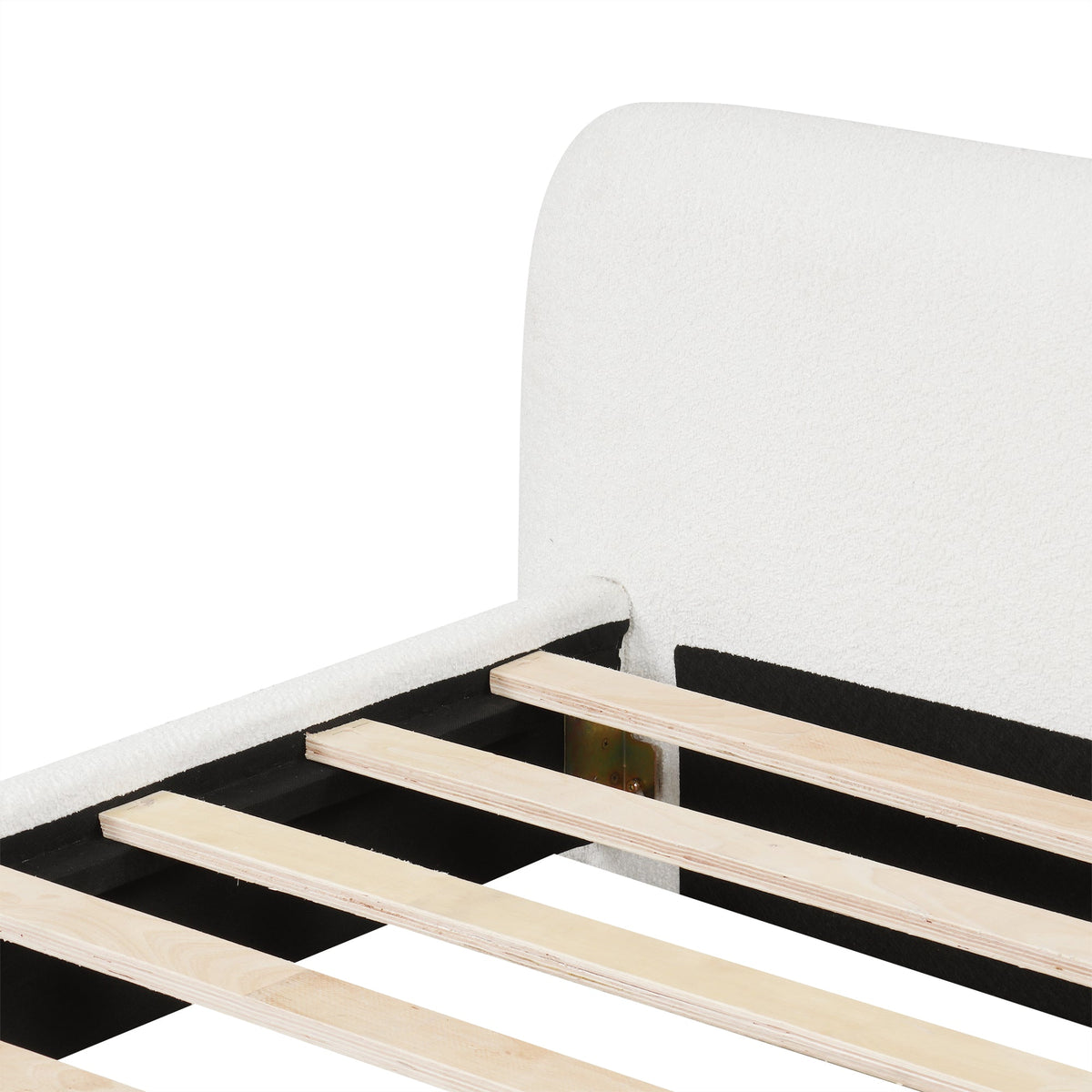 Cozy Upholstered Bed with Minimalist Frame - White Boucle
