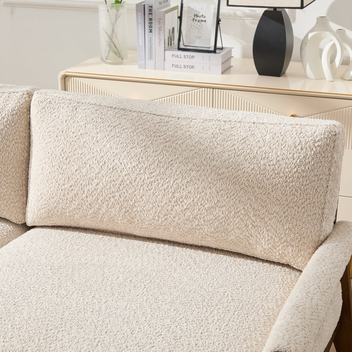 Mid-Century Modern Boucle Fabric Sofa with Solid Wood Frame