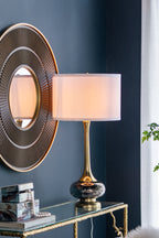 D15x29 Table Lamp with Glass Drum Shade – Aluminum Base