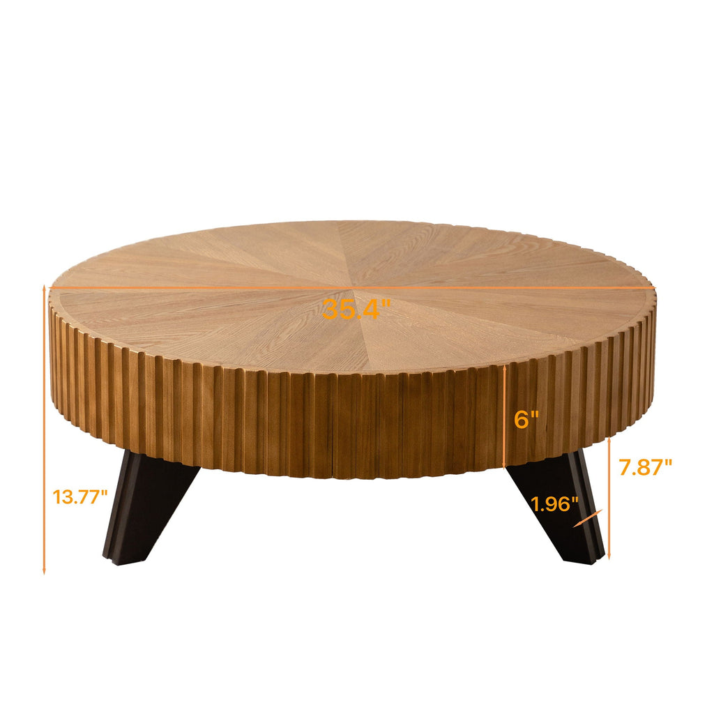 Round Retro Coffee Table with Solid Wood Legs