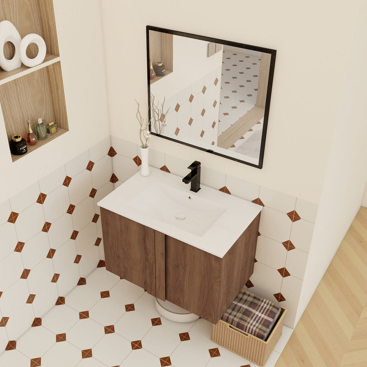 Floating Bathroom Vanity With Sink Combo with Soft-Close Doors - Brown or Light Brown
