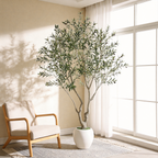 8FT Artificial Olive Tree with Decorative White Planter - Green Leaves
