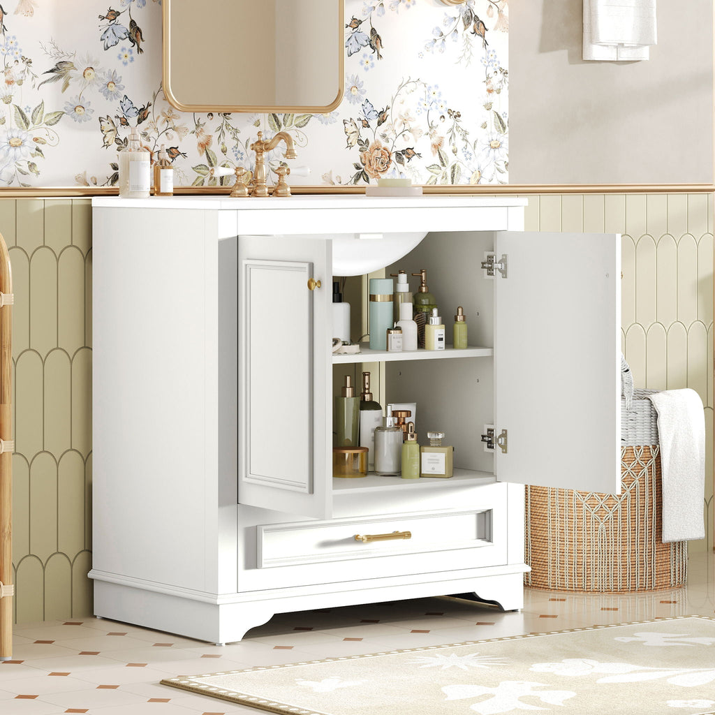 Bathroom Vanity with Sink and Adjustable Shelf - White, Green, Black
