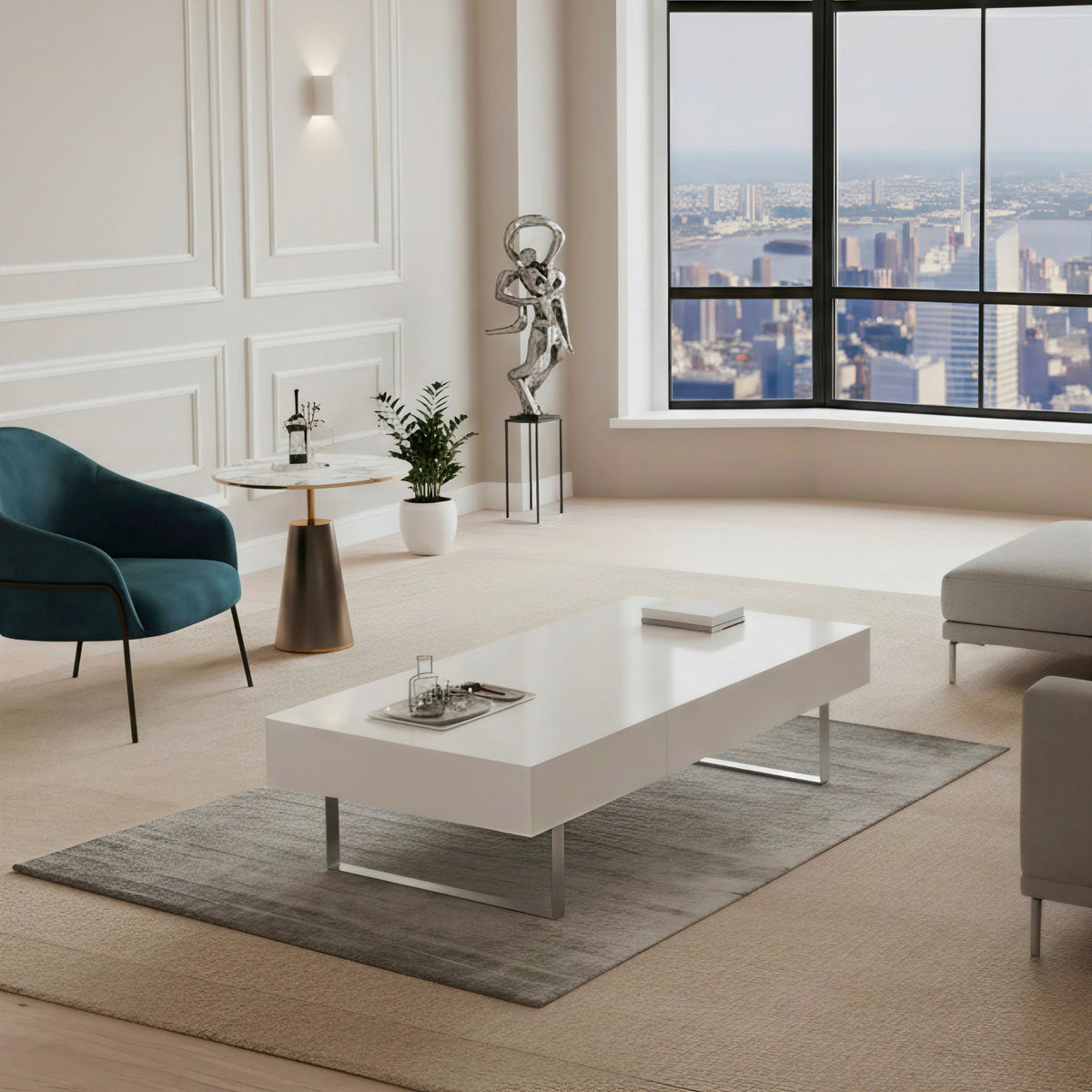 Rectangular Coffee Table with Hidden Storage - Blue or White