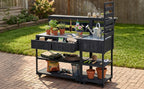 Solid Wood Patio Kitchen Island with Stainless Steel Top - Available in Black, Brown, or Gray