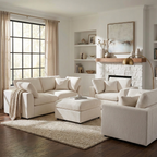 Chenille 4-Piece Sofa Set with Accent Chairs and Movable Ottoman - Grey
