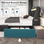 Wingback Upholstered Bed Frame with LED Lights and Charging Station - Black or White