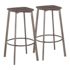 Espresso Industrial Square Barstool Set of 2 with Metal Base - Espresso