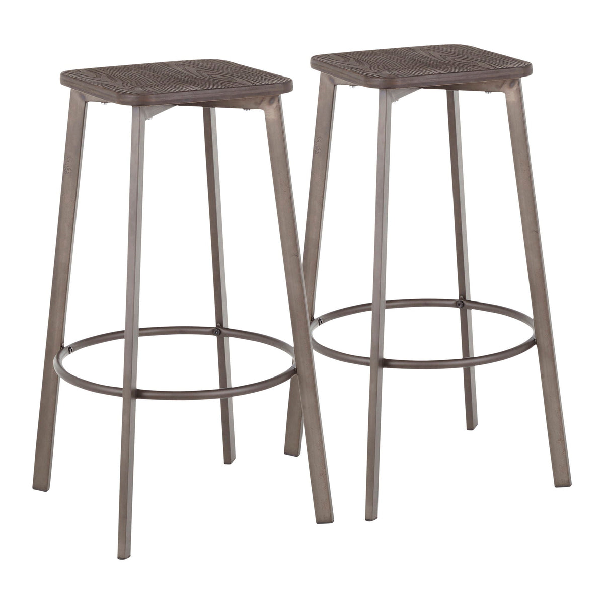 Espresso Industrial Square Barstool Set of 2 with Metal Base - Espresso