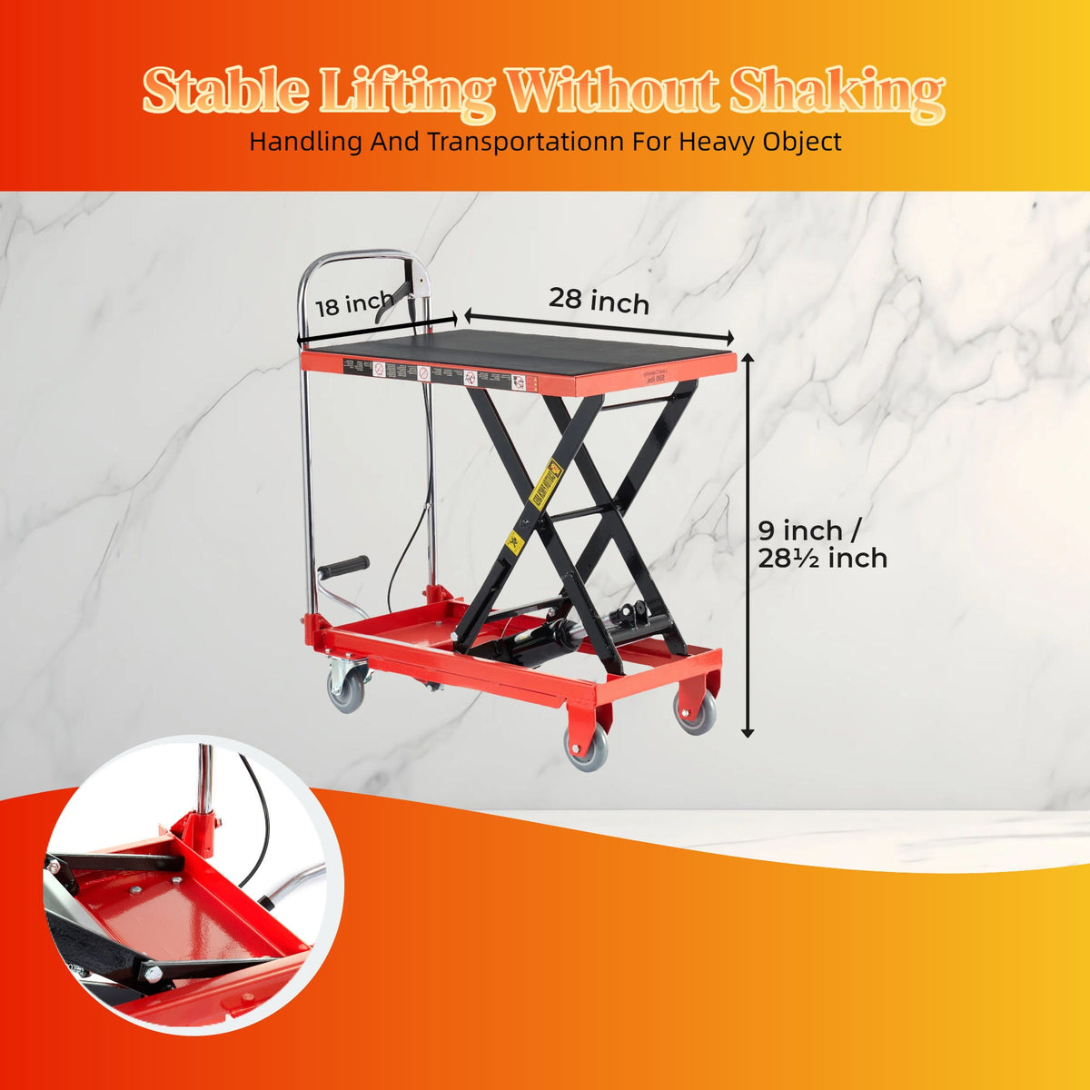 Hydraulic Lift Table Cart with 500 Lbs Load Capacity - Red / Black