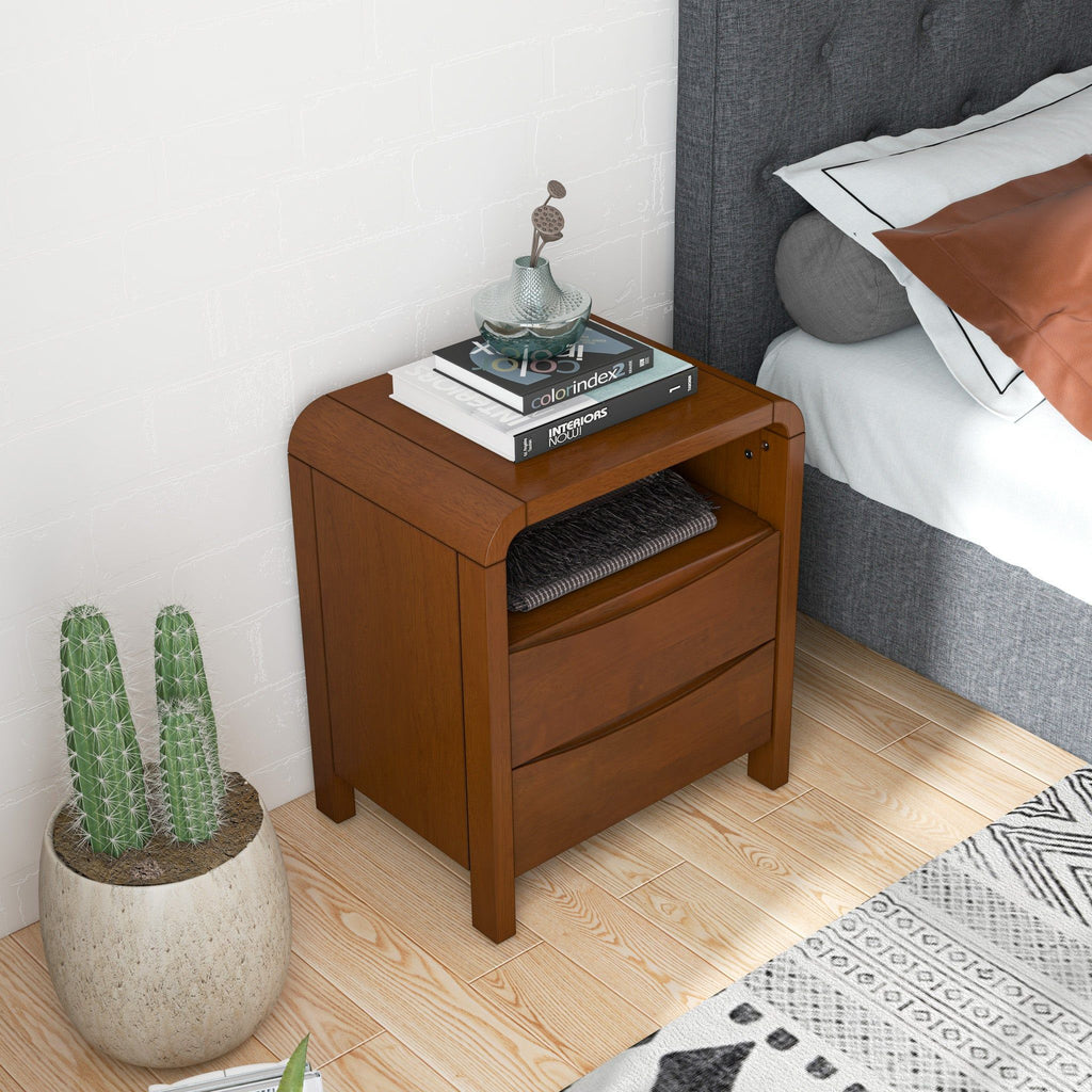 Brown 2-Drawer Nightstand with Solid Wood Construction