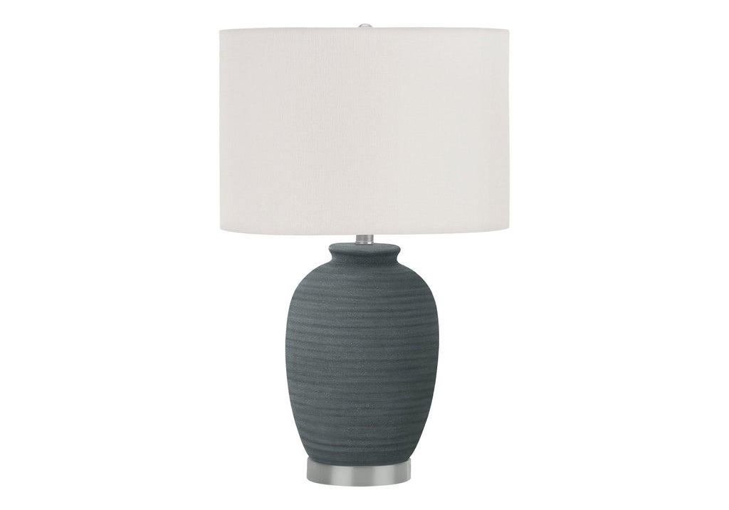 Blue Ceramic Table Lamp with 3-Way Rotary Switch - Ivory Shade