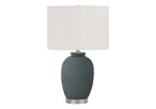 Blue Ceramic Table Lamp with 3-Way Rotary Switch - Ivory Shade