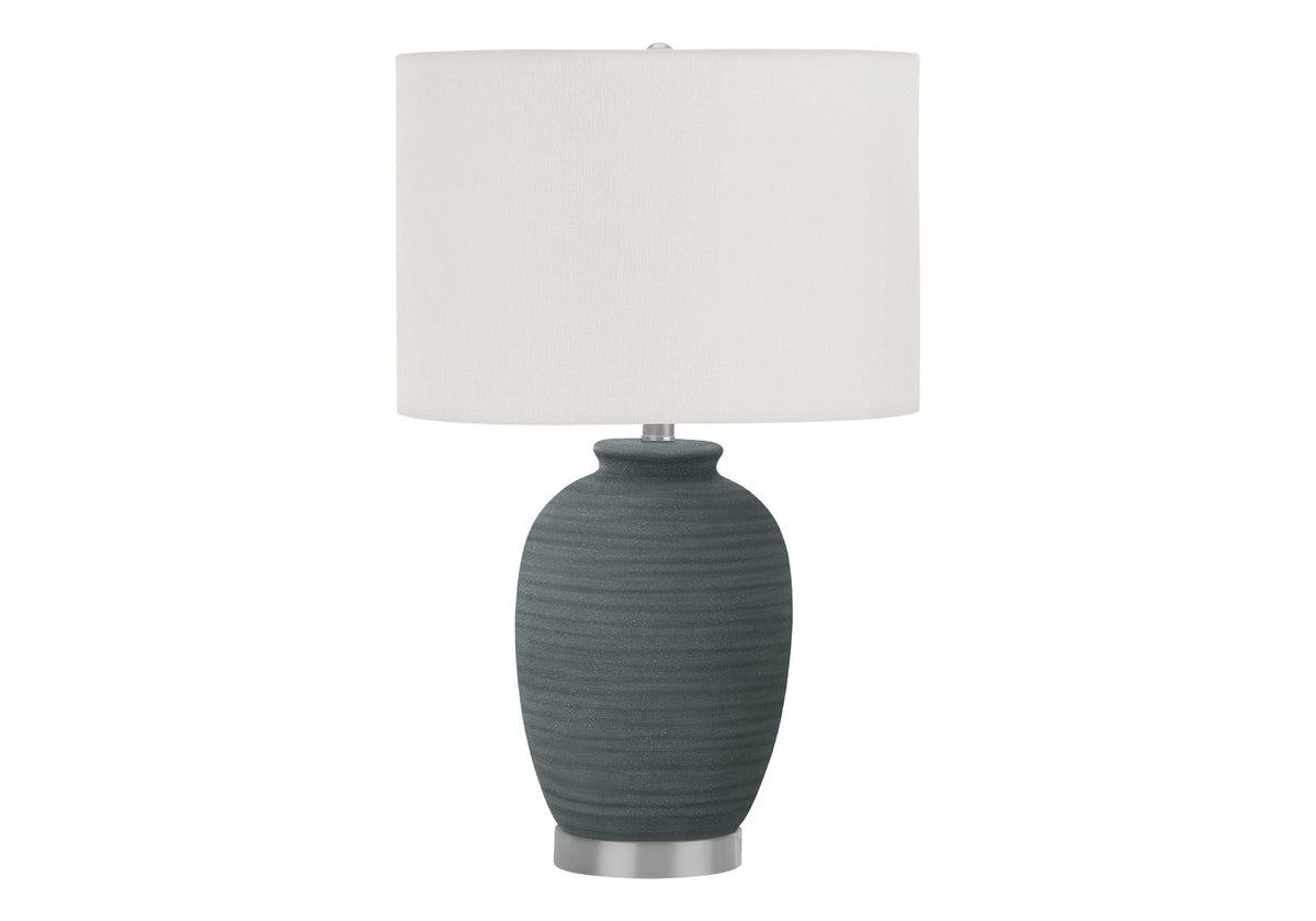 Blue Ceramic Table Lamp with 3-Way Rotary Switch - Ivory Shade
