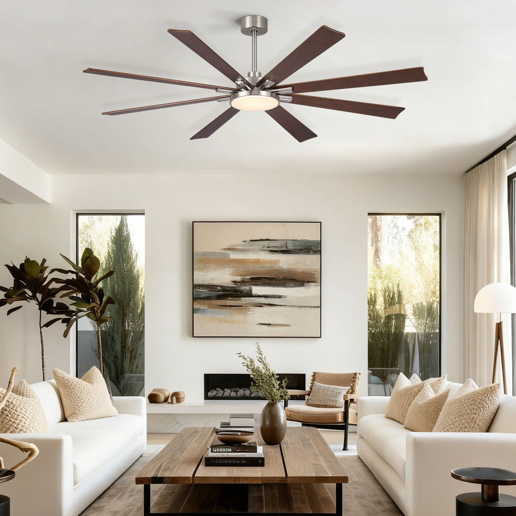 Large Ceiling Fan with Dimmable LED Light and Remote Control - Black or Dark Brown