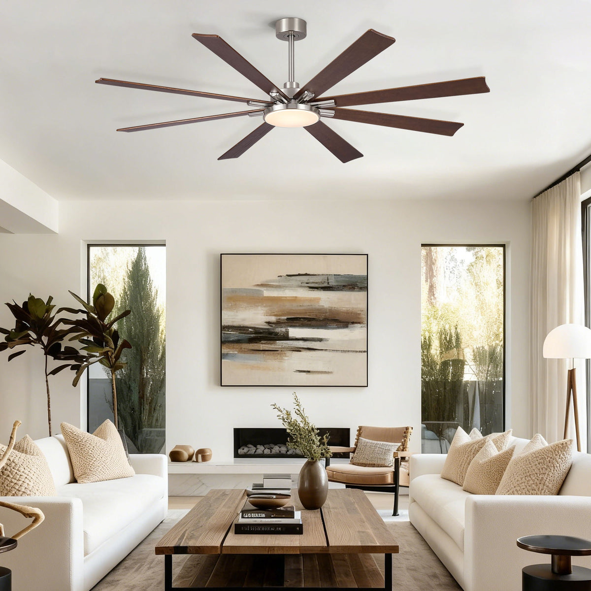 Large Ceiling Fan with Dimmable LED Light and Remote Control - Black or Dark Brown