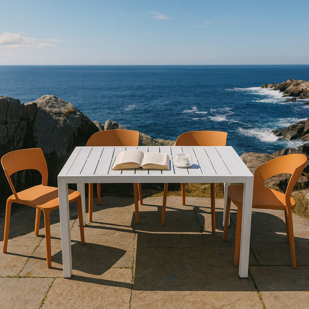Modern Outdoor 4 Piece Dining Set with Ergonomic Chairs - Green or Orange