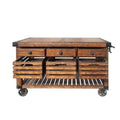 Distressed Chestnut Kitchen Cart with Storage and Casters - Chestnut