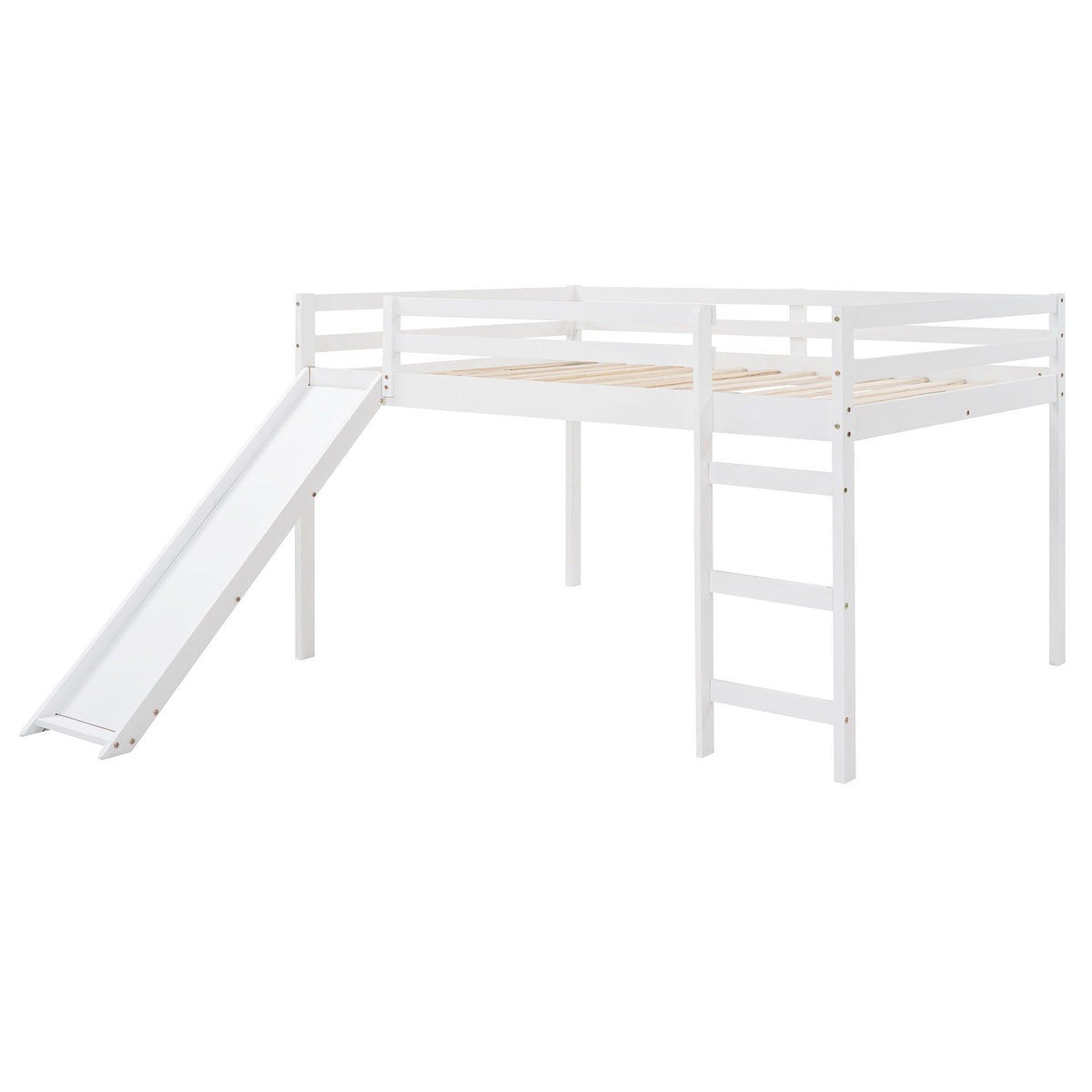 White Full Loft Bed with Slide - Multifunctional Design
