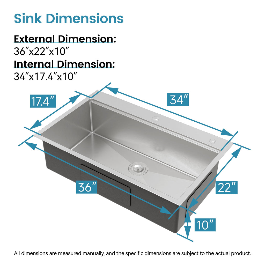 Stainless Steel Kitchen Sink with Single Bowl - Brushed