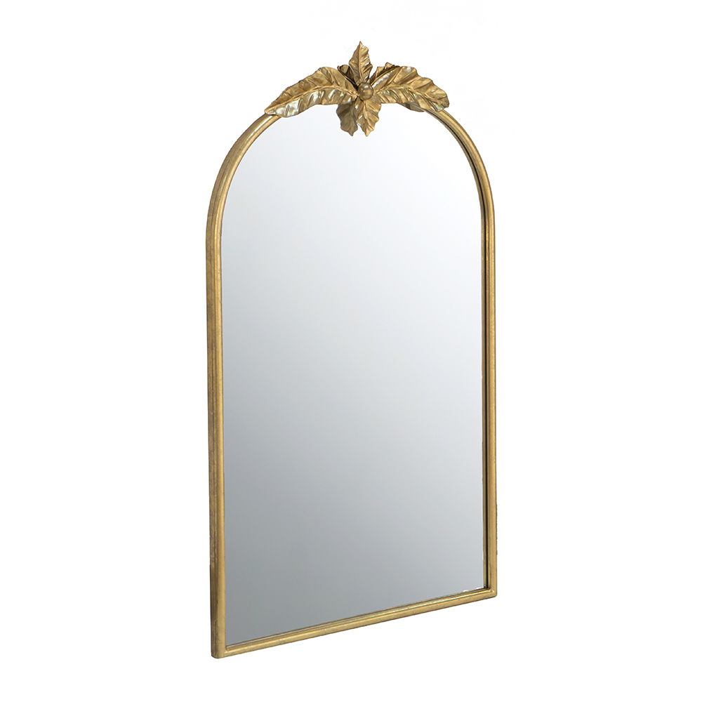 Gold Arched Wall Mirror with Metal Frame - Decorative Accent