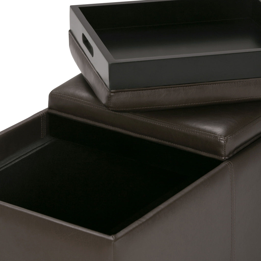 Avalon Upholstered Storage Ottoman with Flip-Over Serving Trays - Multiple Colors