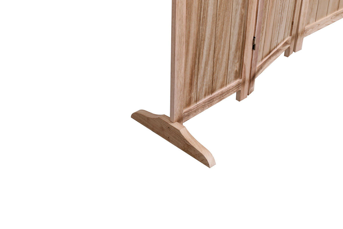 Light Brown Panel Folding Room Divider with Metal Hinges - Solid Wood