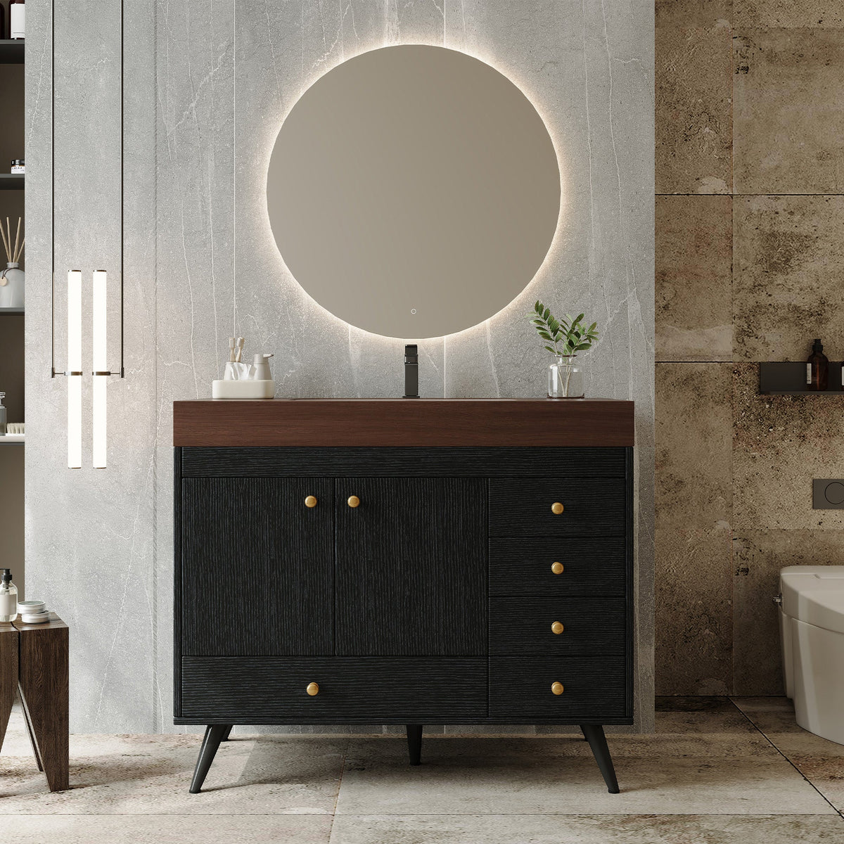 36" Freestanding Bathroom Vanity with Faux Marble Top & Ceramic Sink - Multiple Colors