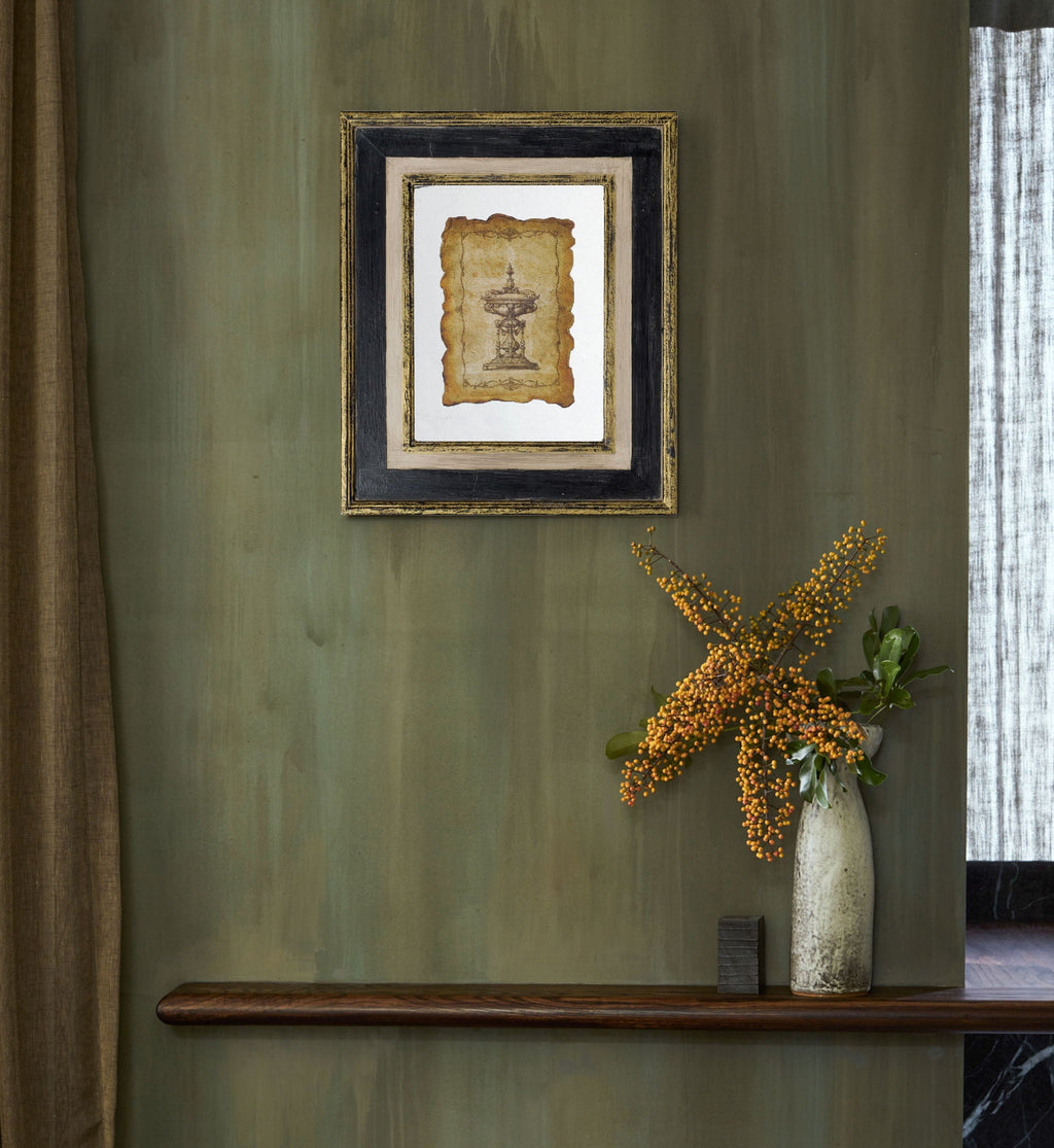 Framed Antiqued Sculpture Print with Wood Frame - Light Brown