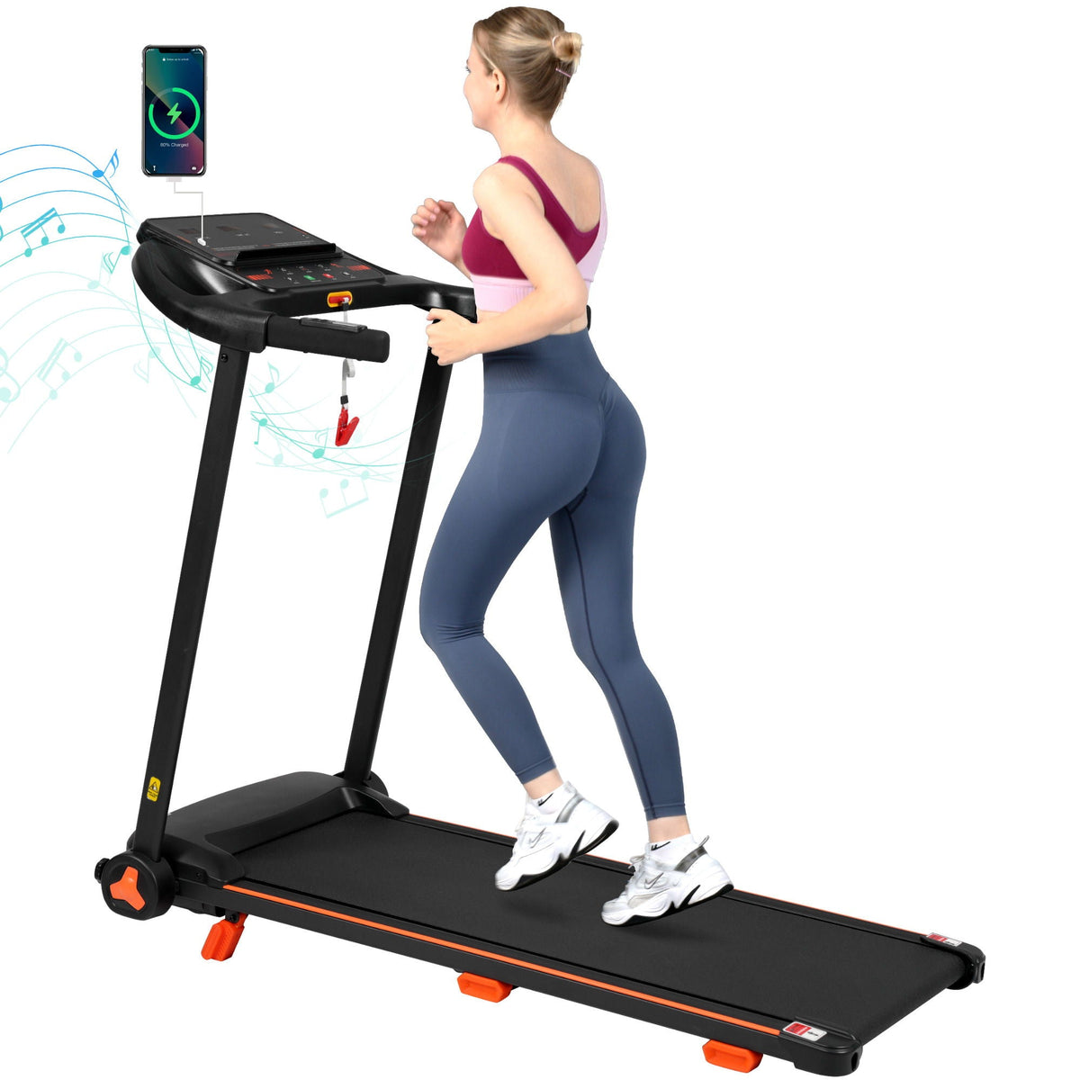 2.5Hp Quiet Folding Treadmill with Heart Rate Sensor - Black
